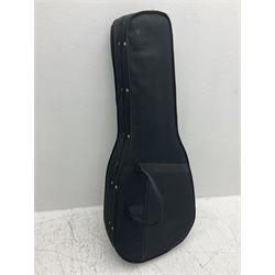 1950s acoustic guitar with f-holes and pickguard L105cm; black fur lined hard carrying case