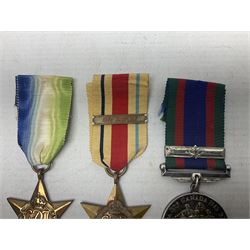 WW2 Canada Volunteer Service Medal 1939-45 with maple leaf clasp; and five WW2 Stars - Burma Star, Atlantic Star, Africa Star with 8th Army clasp, France and Germany Star and Pacific Star with Burma clasp; all with ribbons (6)