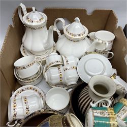 Quantity of Victorian and later ceramics to include Royal Kent 'Golden Glory' pattern tea service, imari pattern bowls, vases, plates etc in two boxes