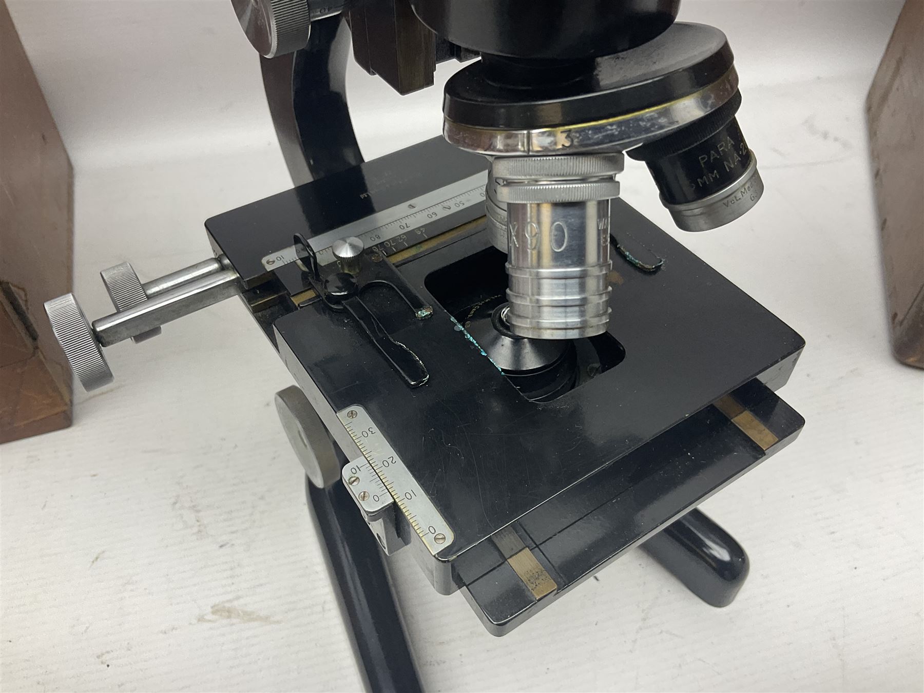 Four microscopes, including Cooke, Troughton & Simms no M467926, W Watson & Sons no 114758, W & J George & Beck Ltd no 36649 and one other 