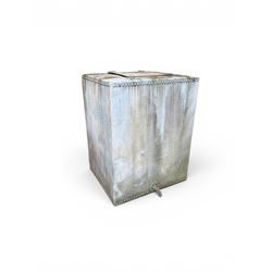 Large early 20th century galvanised water, cube form  with rounded corners and buttoned de...