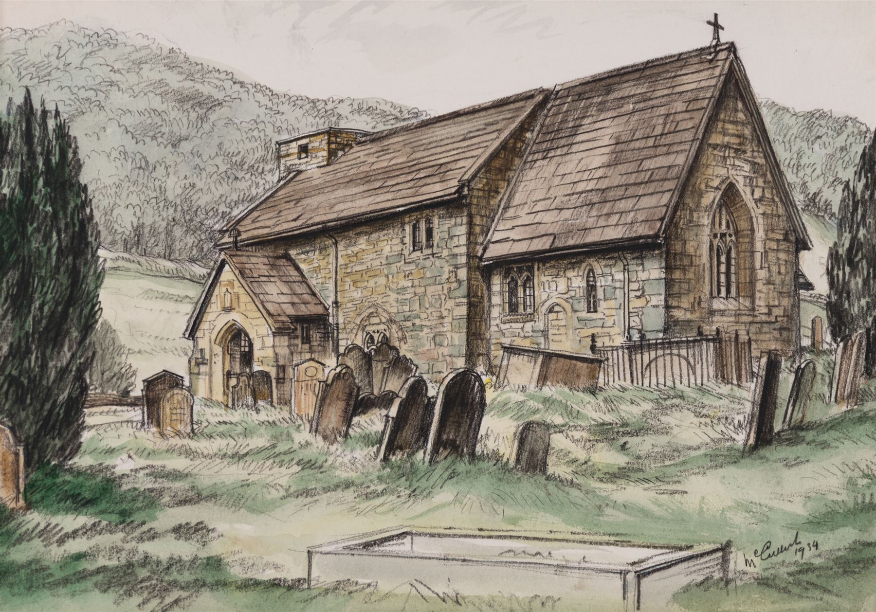 Joseph Ridley Ratcliffe McCulloch RBA (British 1893-1961): Collection of locations across North Yorkshire including 'Scarboro' Castle' and 'Whitby', five mixed media signed dated and titled max 19.5cm x 31.5cm (5) (unframed)