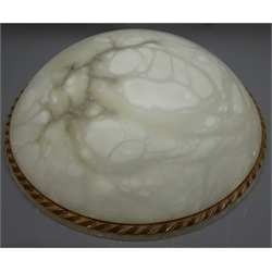  Large classical style white veined alabaster dome shaped light shade with painted and carved entwined border, D58cm   