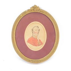 Watercolour of The Duke of Wellington in dress uniform, circa 1800's within a gilt oval fr...