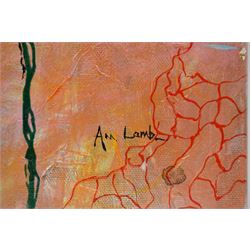 Ann Lamb (British 1955-): Crowded Landscape with Luminous Trees, mixed media on canvas signed 76cm x 50cm (unframed)