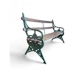 Coalbrookdale - Lily Pad design cast iron an wood slatted garden bench, late 19th century ...