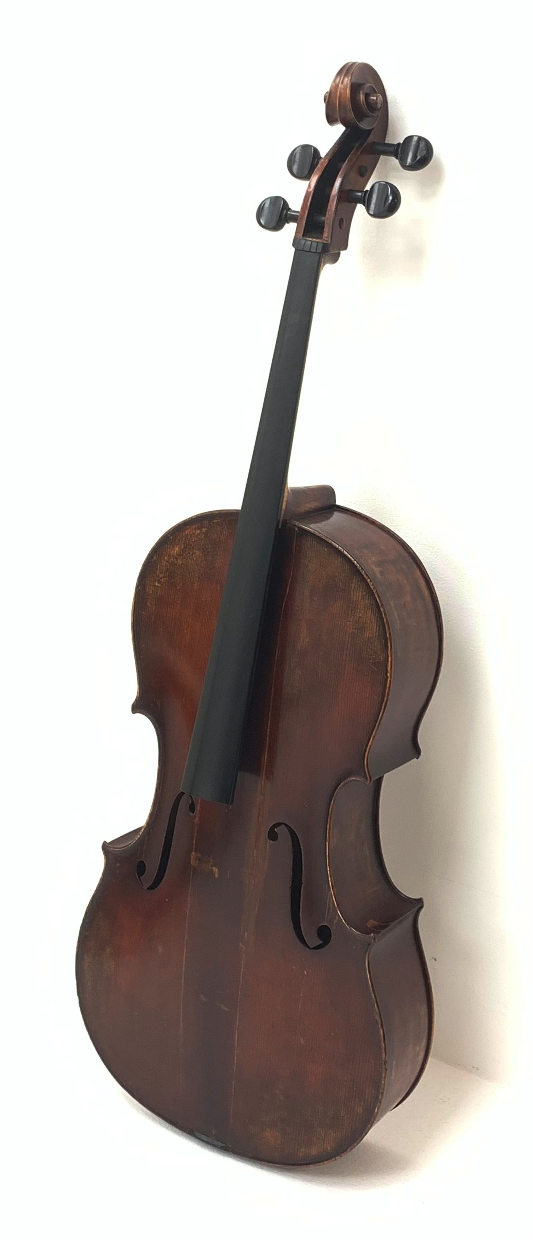  Mid-19th century German cello with 76cm two-piece maple back and ribs and spruce top, bears label Franz Janisch, Wein, VII Neubrugasse 184(?), 124cm overall, in modern soft carrying case   