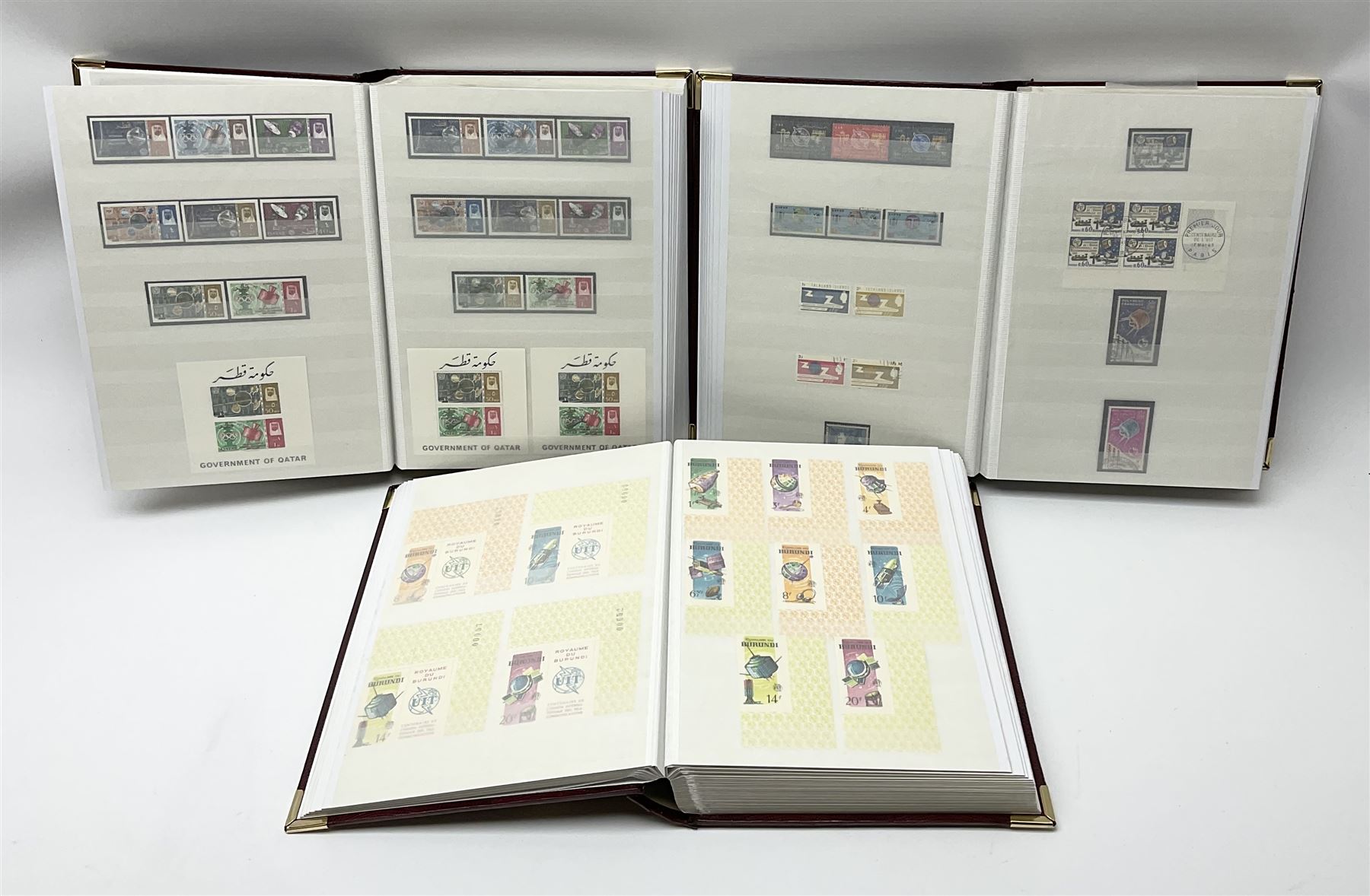 Thematic stamp collection relating to satellites, telecommunications and space from various Countries including Angola, Antigua, Ascension, Australia, Bahamas Barbados, Bhutan, British Virgin Islands, Denmark, Ecuador, Israel etc, a mint and used collection housed in three stockbooks