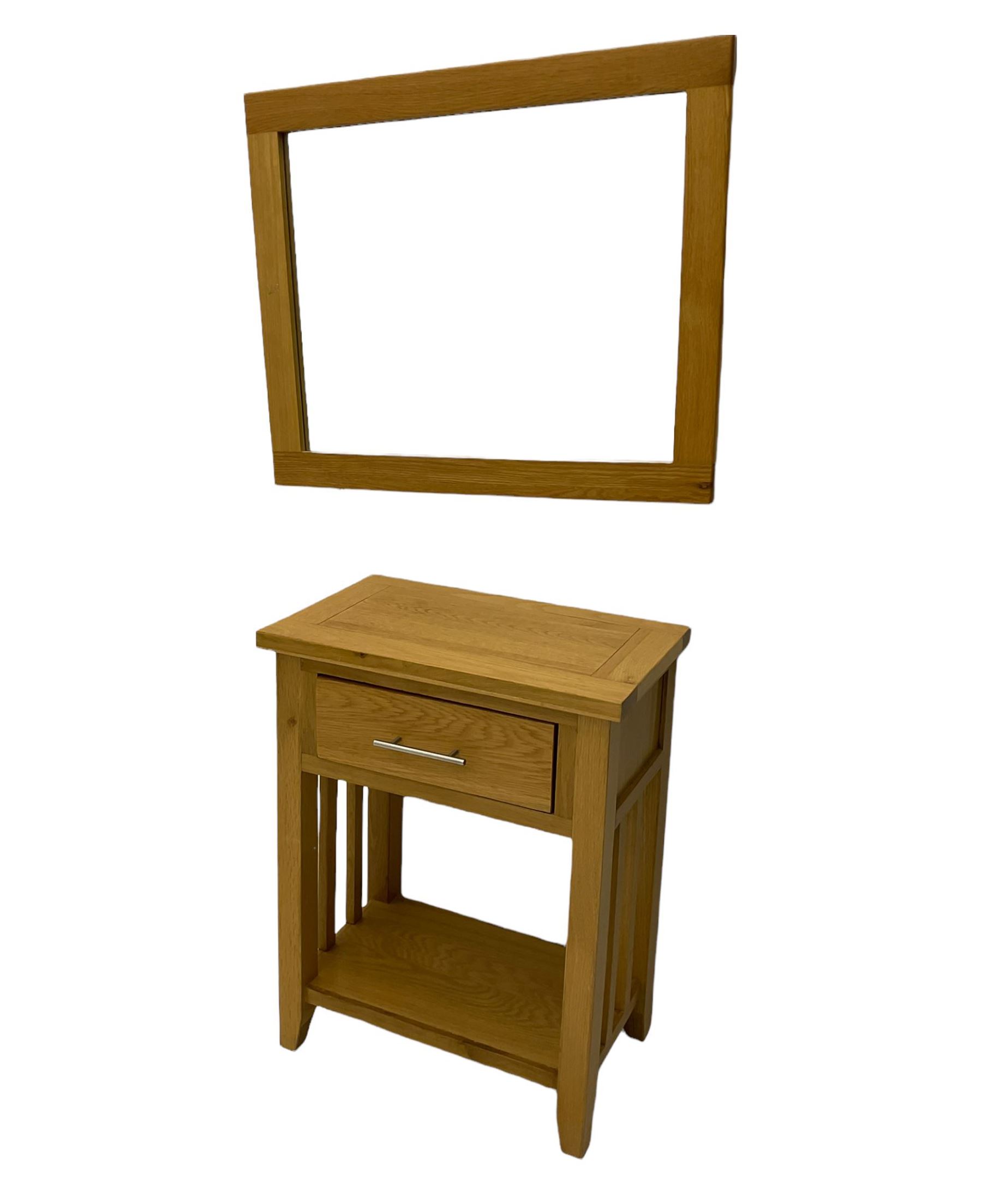 Light oak side table, single drawer with undertier, and rectangular