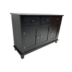 Agars of Whitby charcoal solid ash sideboard, fitted with three drawers and three cupboards