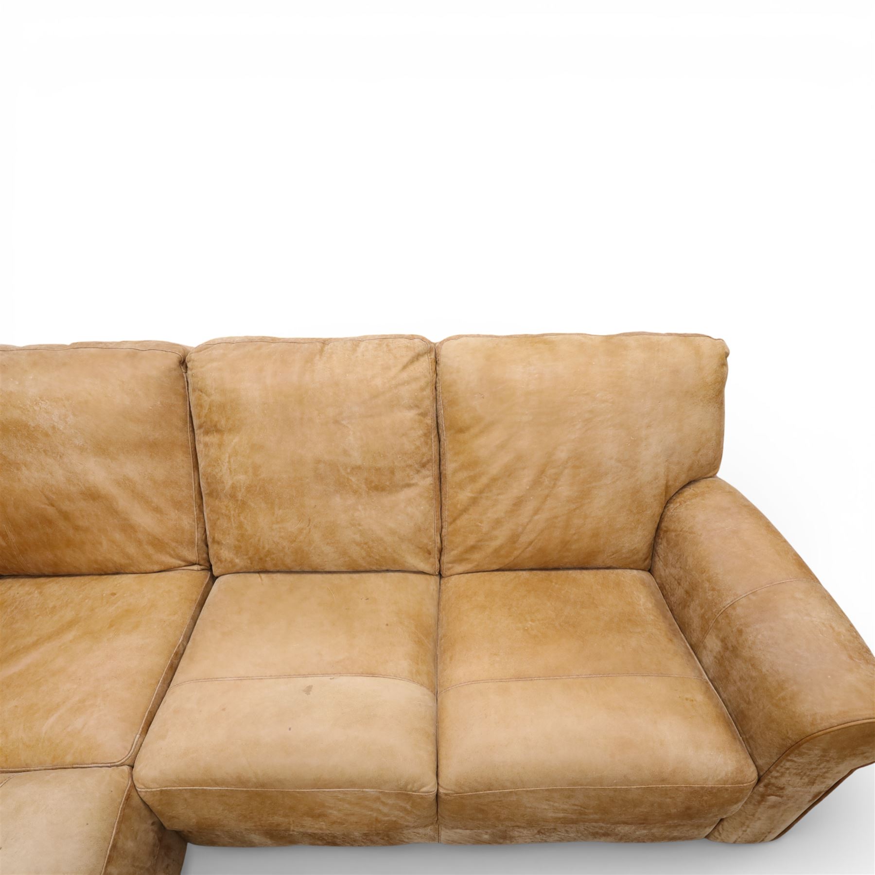 Barker & Stonehouse - 'Houston' brown leather corner sofa with left facing chaise sofa, fixed cushions on dark stained wooden legs