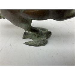 Chinese bronzed Flying Horse of Gansu, modelled upon a flying swallow, H16cm