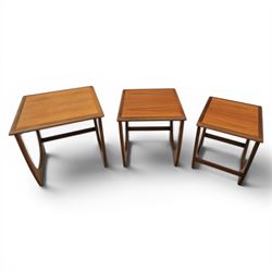 G-Plan - 'Astro' teak nest of three tables, square top with shaped supports