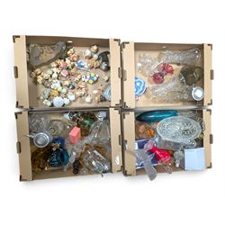 Cherished Teddies, cut and coloured glassware, Wedgwood Jasperware etc, in four boxes