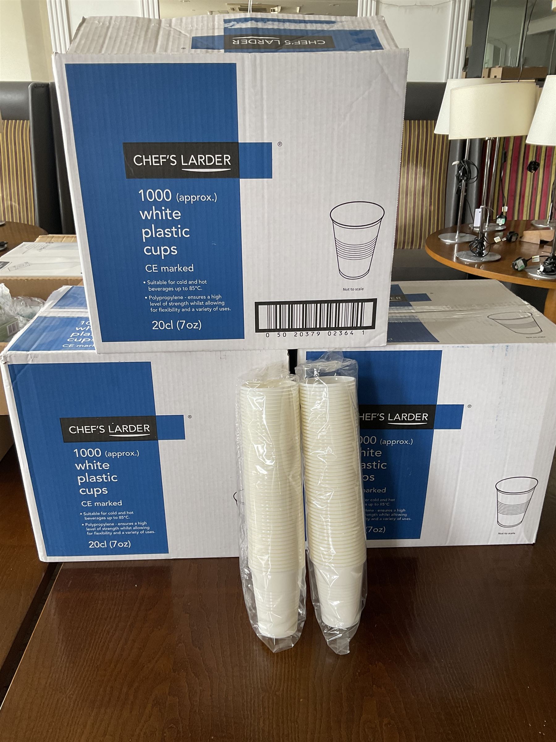 Large quantity of white plastic and polystyrene cups, hot and cold,  with paper cup holders- LOT SUBJECT TO VAT ON THE HAMMER PRICE - To be collected by appointment from The Ambassador Hotel, 36-38 Esplanade, Scarborough YO11 2AY. ALL GOODS MUST BE REMOVED BY WEDNESDAY 15TH JUNE.