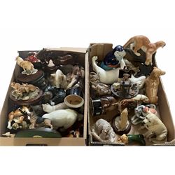 Two boxes of animal figures to include mainly ceramic and composite examples, to include Border Fine Art 'First Time Out' and 'Robin' and other various figures
