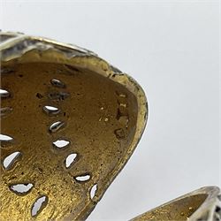 Modern silver limited edition Easter egg, no. 70/500, the openwork lattice body decorated with gilded panels of flower heads, opening to reveal a gilt interior, upon silver stand with three scrolling pad feet, each hallmarked St James House Company, London 1979, height including stand 8cm