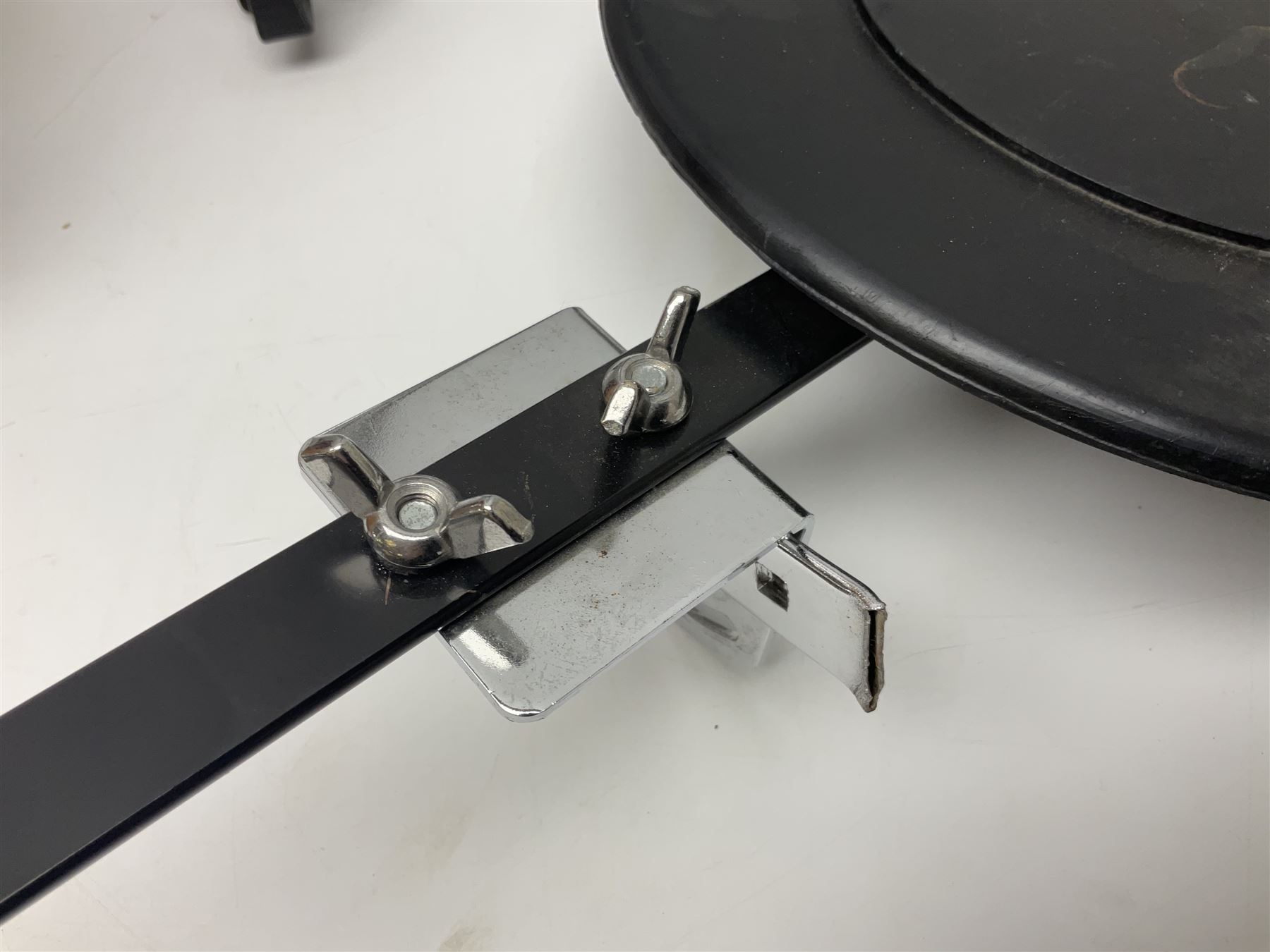 Spanish BM acoustic guitar with mahogany back and sides and spruce top L101cm; in cello carrying case; Roland foot pedal and two Yamaha foot pedals; tin D# organ pipe; folding music stand etc