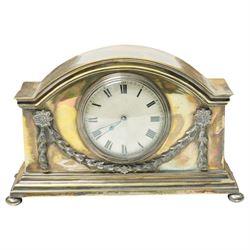 Mantel timepiece with French movement in plated case H16cm, another in mahogany case and two others (4) 
