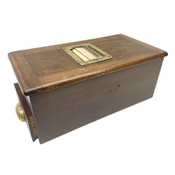 20th century mahogany single drawer shop till, with brass fittings and shell handle, the compartmented interior with bell, L44cm