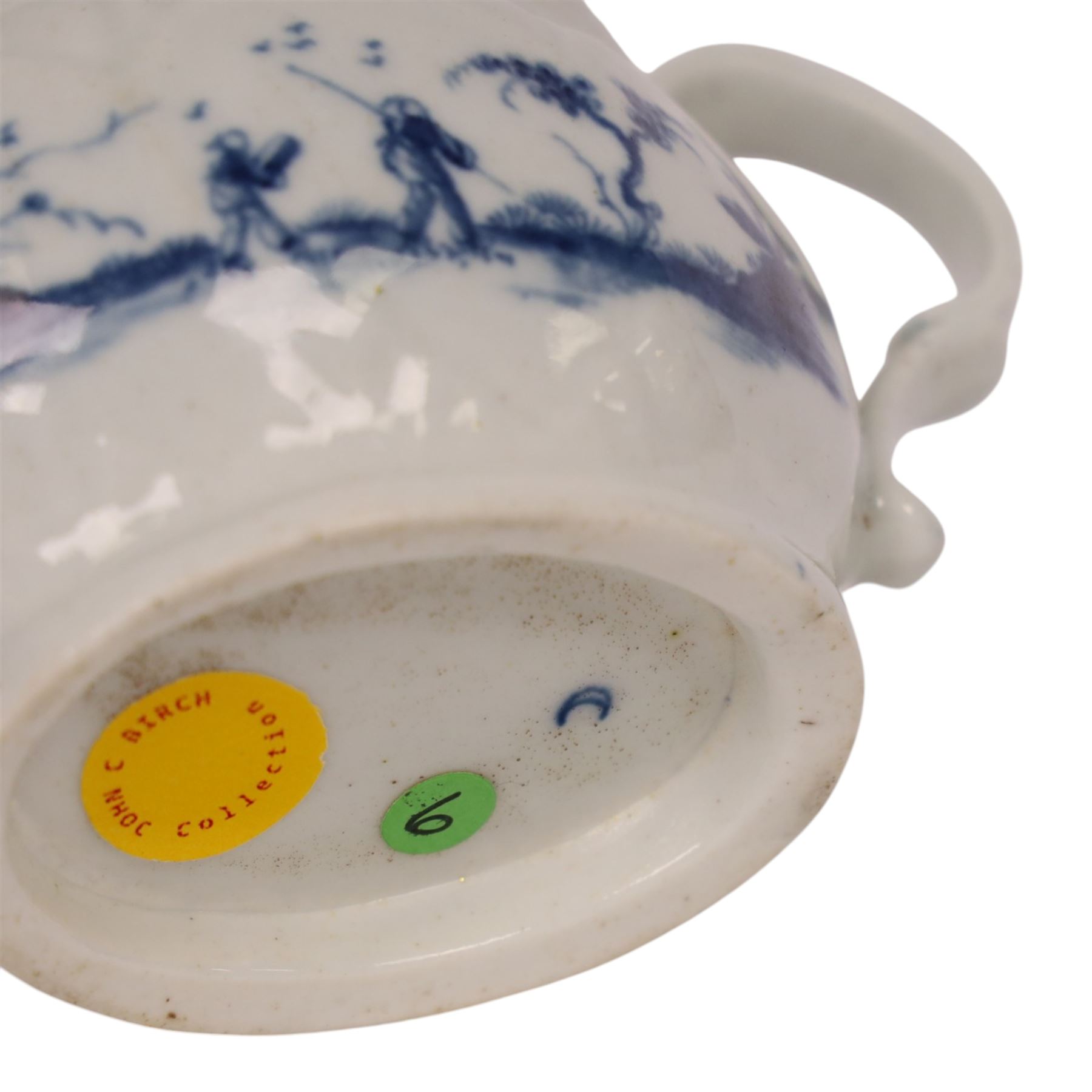 Worcester blue and white cream boat, decorated in the Two Porter Landscape pattern, circa 1765-1775, L13.5cm