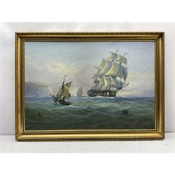 Michael James Whitehand (British 1941-): 'Battle of Flamborough Head', oil on canvas signed 60cm x 88cm