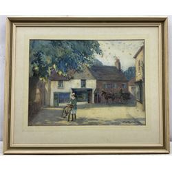 Percy Morton Teasdale (Staithes Group 1870-1961): 'Old Shop at Rickmansworth', watercolour signed, titled and dated 1920 in a later hand verso 36cm x 49cm 
Provenance: from the estate of Robin Hoods' Bay artist John Harold Wood whose sister was married to Teasdale.
