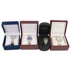 Collection of wristwatches including Seiko Kinetic, Citizen Eco-Drive, Rotary, DKNY, Emporio Armani, Sekonda, Lorus and Klaus-Kobec, silver dragon ring, other silver rings and two silver necklaces and a collection of costume jewellery