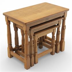 Squirrelman - nest of three tables, each with rectangular top upon octagonal turned suppor...