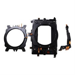 Bright Tangerine Strummer DNA Matte Box with three filter plates, 19mm studio rod holder and 15mm swing away arm, set of five masks, three donuts 138mm, 110mm, 87mm and three top and side flags, contained within a Peli 1550 case