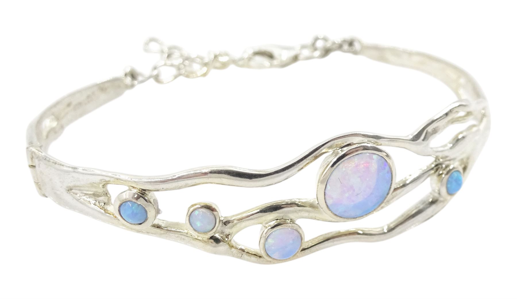 Silver opal openwork bracelet, stamped 925