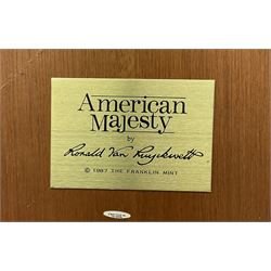 Three Franklin Mint figures, first example On The Prowl, on wooden stand H32cm, L63.5cm, Grizzly, H23cm and American Majesty by Ronald Van Ruyckevelt H37cm, together with five other figures.  