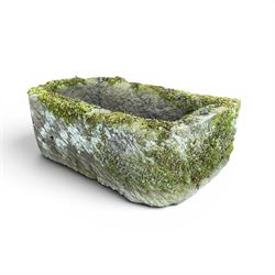 19th century weathered hewn stone planter, of rectangular D-shaped form 