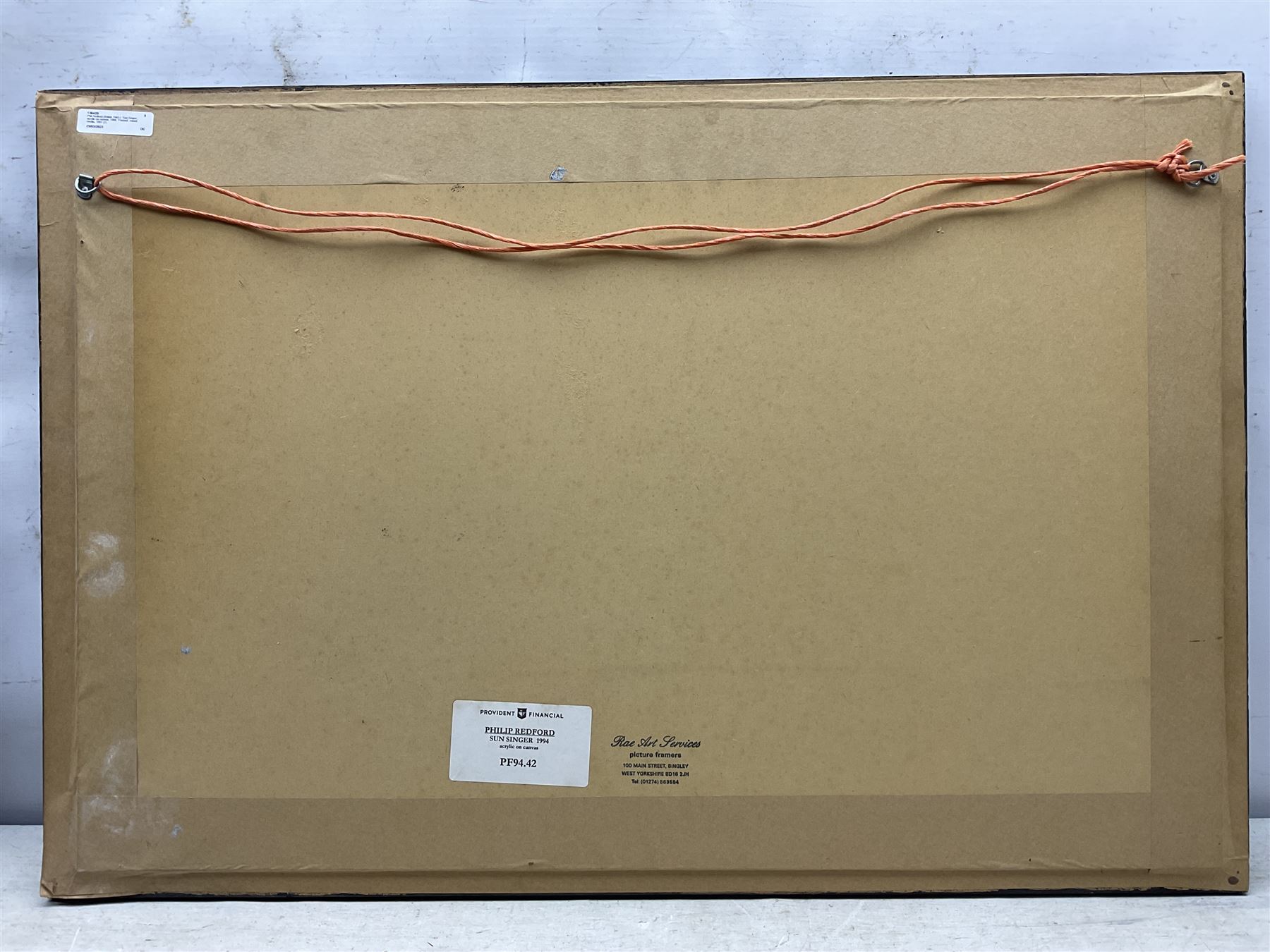 Phil Redford (British 1943-): 'Sun Singer', acrylic on canvas unsigned, titled and dated 1994 verso, 43cm x 71cm; 'Firebird', mixed media unsigned, titled and dated 1991 verso 33cm x 25cm (2)