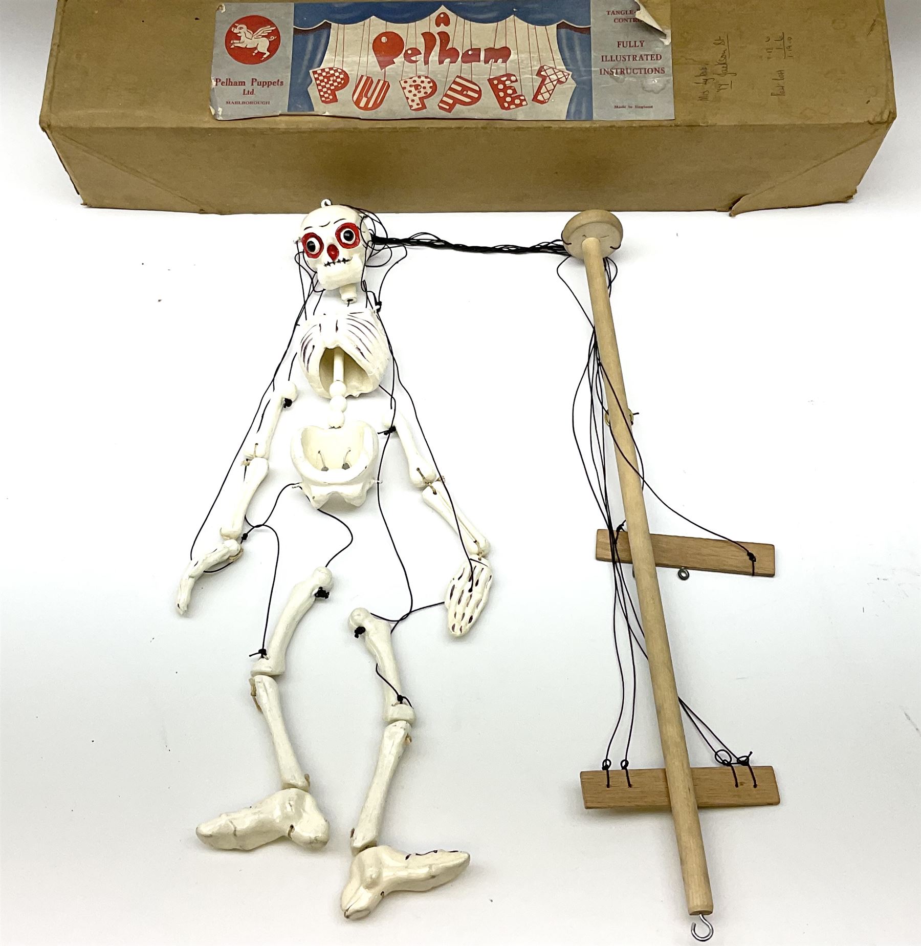 1960's Pelham Puppet - large size skeleton, detaching limbs and lifting head in brown box with instructions