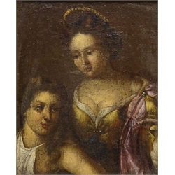  Female Figures, 18th century oil on canvas laid onto wood panel, unsigned 14cm x 11cm  