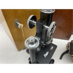 Three microscopes, comprising Swift and Son, Beck model 22 no 5512 amd E. Leitz Wetzlar no 113555, all boxed