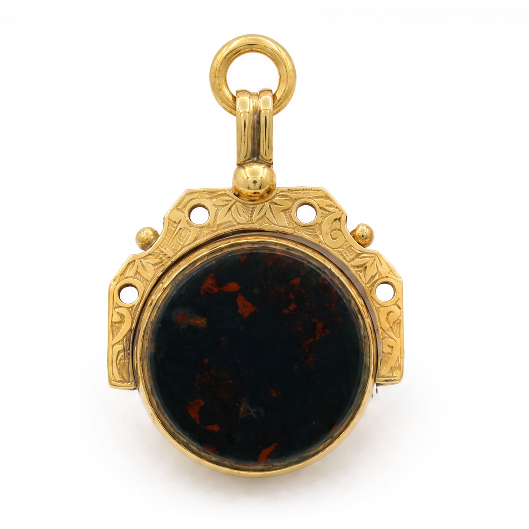 Two 9ct gold bloodstone and agate swivel fobs, Birmingham 1893 and Chester 1910