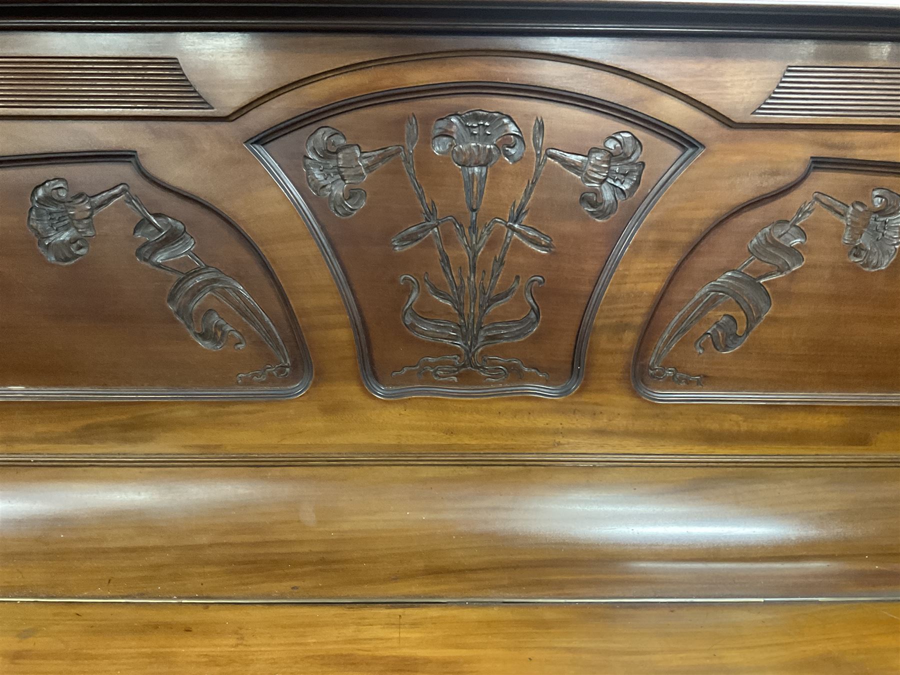 Early 20th century mahogany cast iron overstrung upright piano by Wilhelm Menzel Berlin