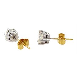 Pair of 18ct gold round brilliant cut diamond stud earrings, total diamond weight approx 1.50 carat