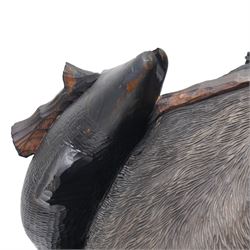 Large Black Forest style carved bear with a fish H50cm