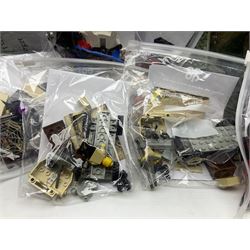 Lego - ten kits comprising Harry Potter Magic Mirror 4702; Extreme Team Rocket Car/Plane 6580; two Adventure Egypt Cars 5918; Adventure Egypt Bi-Plane 5928; Adventure Egypt Tombs and Car 5919 in golden Tutankamun box; Castle Knight with Horse & Cart 6016; Castle Witch & Fireplace 2872; Castle Robin Hood Hideout 6054; and Pirate Ship 6285; together with over 3.5kg of loose animals, characters and bricks etc; all unboxed