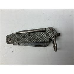 WW2 British army folding jack/clasp knife, the blade marked A.H. Bisby & Co Ltd Sheffield with broad arrow and date 1944, marlin spike and can opener; and British Navy seaman's rope pocket knife, the blade marked Venture H.M. Slater Sheffield (2)