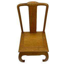 Oriental hardwood rectangular dining table, and six high back dining chairs with solid seats