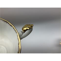 Royal Albert Old Country Roses pattern tea set, comprising teapot, coffee pot, six teacups and six saucers, five side plates, further teacup with joined saucer and side plate, open sucrier, milk jug, cake plate, and preserve pot and cover, together with Royal Albert Jubilee Rose pattern sauce boat and stand, and Royal Albert Lavender Rose pattern cake stand. 