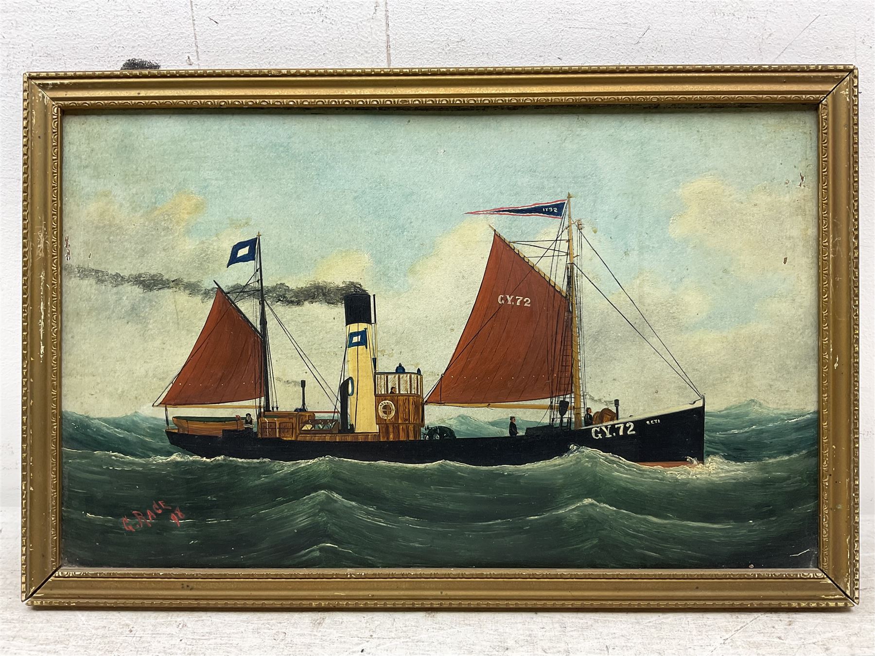 George Race (British 1877-1959): Grimsby Trawler 'Seti' at Sea, oil on board signed and dated '98, 27cm x 44cm