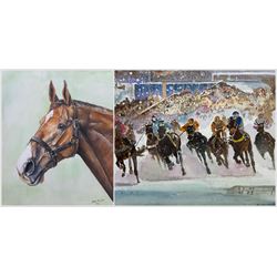 Edward McDaid (British 20th Century): 'Snowball's Chance', watercolour signed, titled verso 29cm x 38cm; Karl Avison (British 20th Century): A Chestnut Mare, watercolour signed and dated 1993, 37cm x 33cm (2)