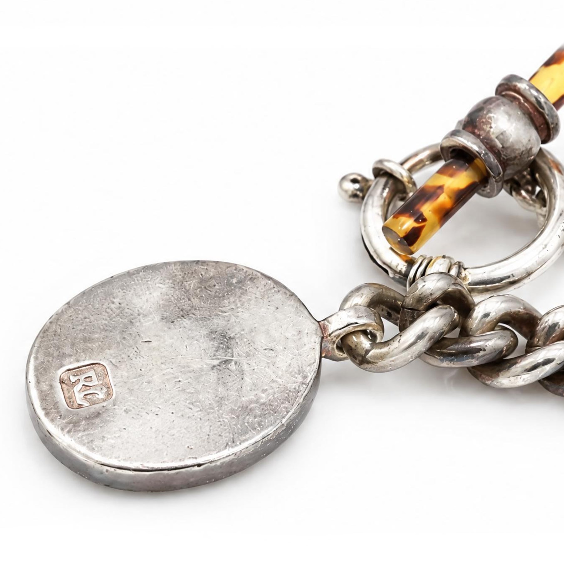 Ralph Lauren silver-plated curb link chain bracelet, with simulated tortoiseshell T bar and charm