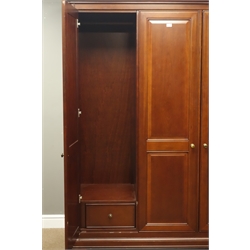  Cherry wood tripe wardrobe, interior fitted with drawers, shelf and hanging rail, W157cm, H198cm, D65cm  