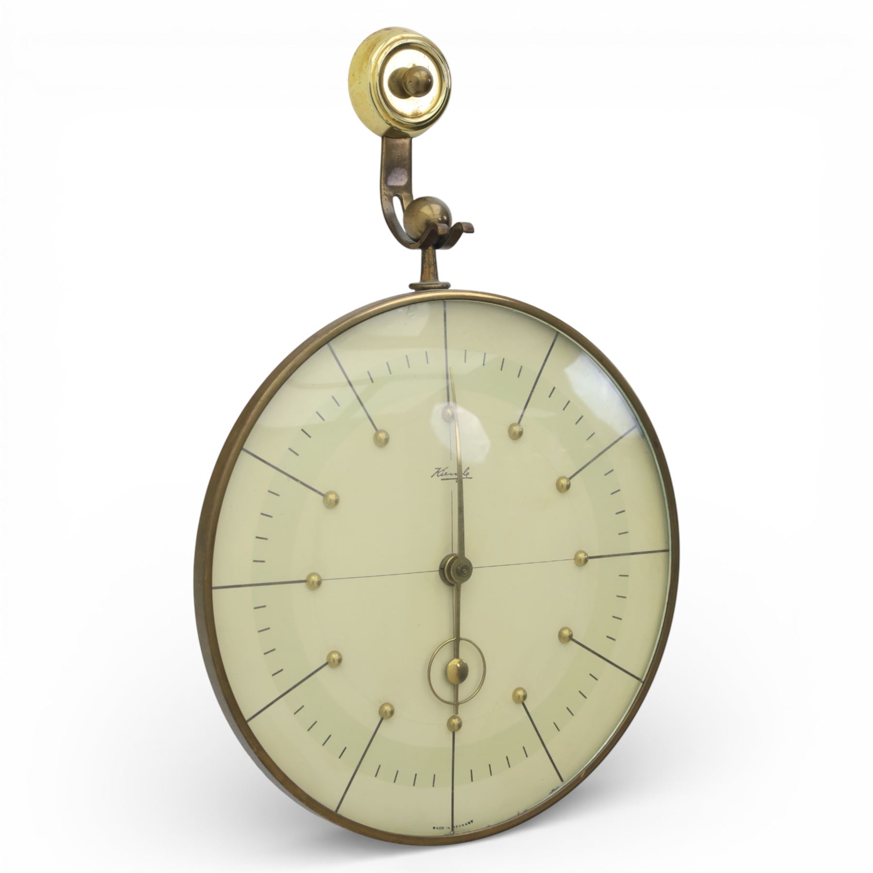 Heinrich Möller for Kienzle - art deco brass wall clock, circa 1930s, eight day movement, keyless wind, brass hanging bracket